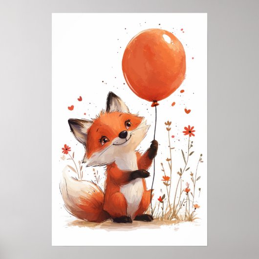 Whimsischer Red Fox mit Orange Balloon Poster (Vorne)