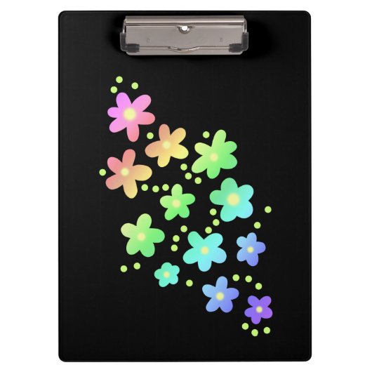 Whimsischer Regenbogen Blume Schwarz Klemmbrett (Vorderseite)