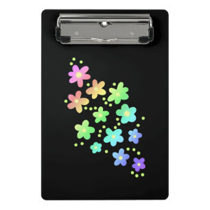 Whimsischer Regenbogen Blume Schwarz Mini Klemmbrett