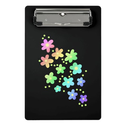 Whimsischer Regenbogen Blume Schwarz Mini Klemmbrett (Vorderseite)