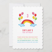 Whimsischer Regenbogen und Balloons Mädchen Geburt Einladung (Vorderseite)