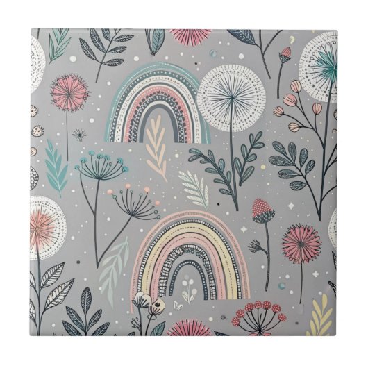 Whimsischer Regenbogen und Botanischer Regenbogen Fliese (Vorderseite)