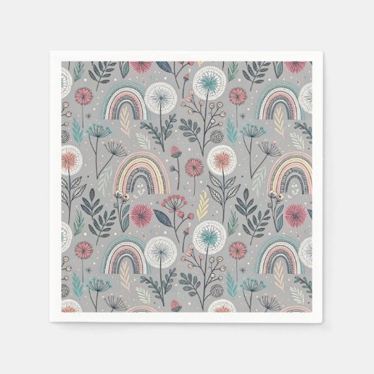 Whimsischer Regenbogen und Botanischer Regenbogen Serviette (Vorderseite)