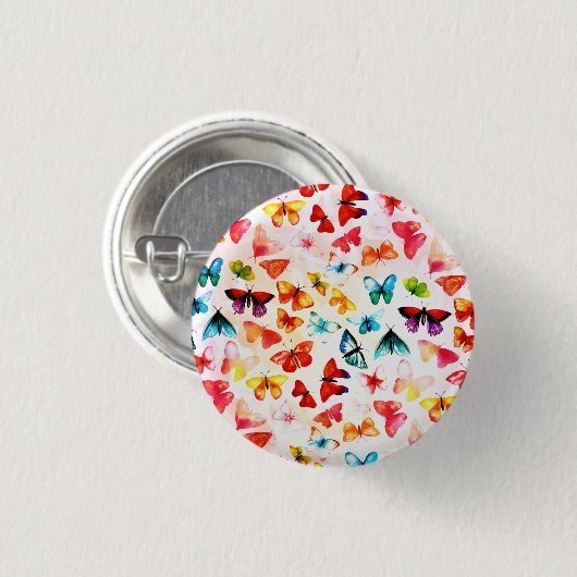 Whimsischer Regenbogenwald Butterfly Wasserfarbe Button (Vorne & Hinten)
