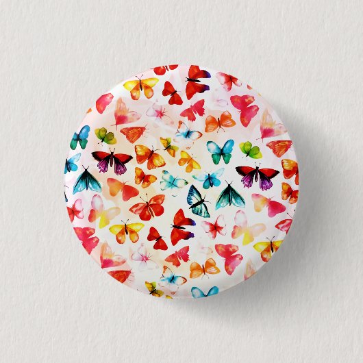 Whimsischer Regenbogenwald Butterfly Wasserfarbe Button (Vorderseite)