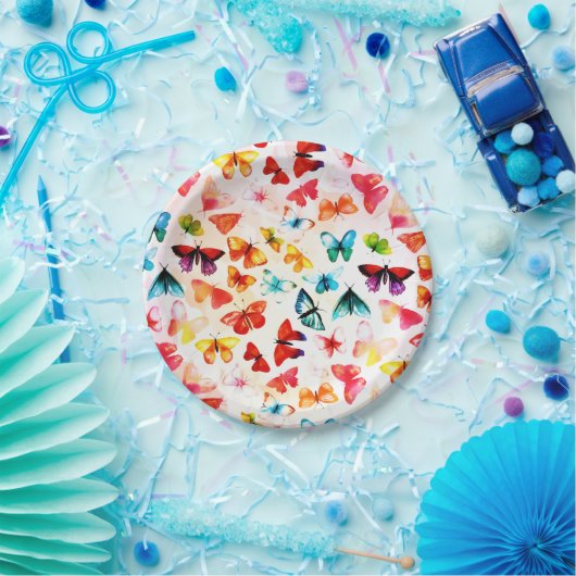Whimsischer Regenbogenwald Butterfly Wasserfarbe Pappteller (Party)
