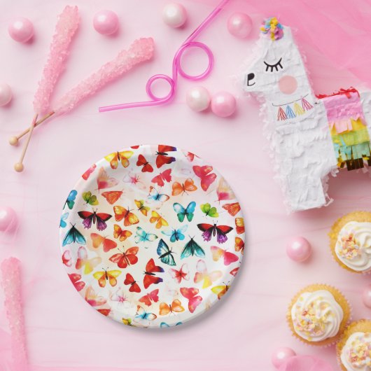 Whimsischer Regenbogenwald Butterfly Wasserfarbe Pappteller (Party)