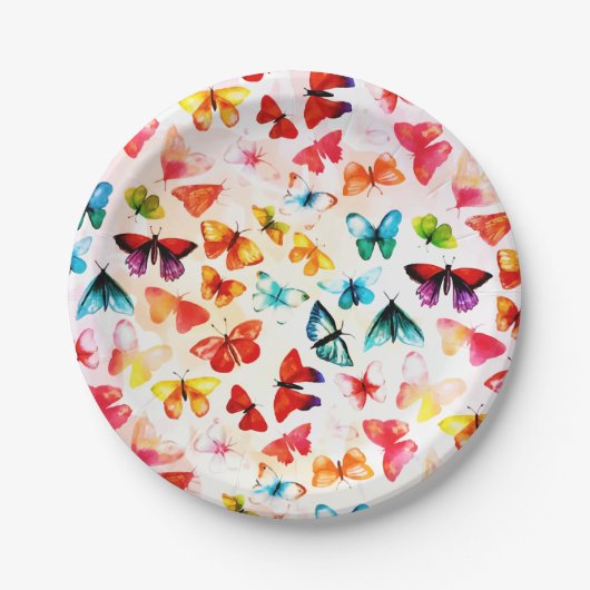Whimsischer Regenbogenwald Butterfly Wasserfarbe Pappteller (Vorderseite)