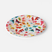 Whimsischer Regenbogenwald Butterfly Wasserfarbe Pappteller (Schrägansicht)