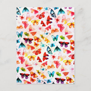 Whimsischer Regenbogenwald Butterfly Wasserfarbe Postkarte