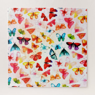 Whimsischer Regenbogenwald Butterfly Wasserfarbe Puzzle