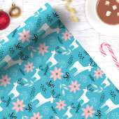 Whimsischer Rentier & Poinsettia Weihnachtsfest Geschenkpapier
