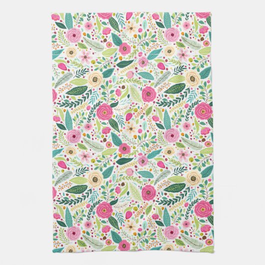 Whimsischer rosa Rosengarten Geschirrtuch (Vertikal)