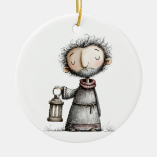 Whimsischer Sankt-Joseph-Laternen-Weihnachten Keramik Ornament