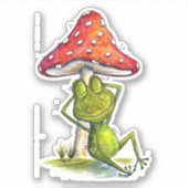 Whimsischer Schlaffrosch unter einem Pilz Aufkleber (Vorderseite)