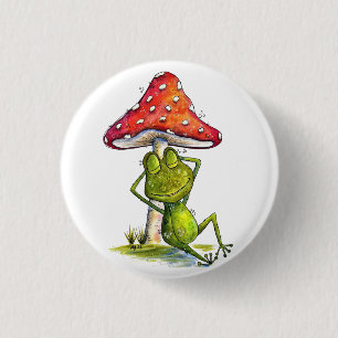 Whimsischer Schlaffrosch unter einem Pilz Button