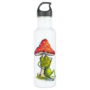 Whimsischer Schlaffrosch unter einem Pilz Edelstahlflasche