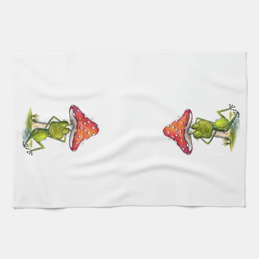 Whimsischer Schlaffrosch unter einem Pilz Geschirrtuch (Horizontal)
