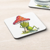 Whimsischer Schlaffrosch unter einem Pilz Getränkeuntersetzer (Linke Seite)