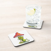 Whimsischer Schlaffrosch unter einem Pilz Getränkeuntersetzer (Rechte Seite)