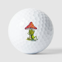 Whimsischer Schlaffrosch unter einem Pilz Golfball