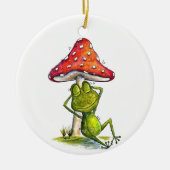 Whimsischer Schlaffrosch unter einem Pilz Keramik Ornament (Vorne)