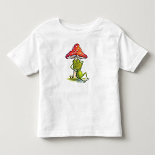 Whimsischer Schlaffrosch unter einem Pilz Kleinkind T-shirt