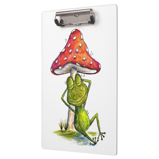 Whimsischer Schlaffrosch unter einem Pilz Klemmbrett (Links)