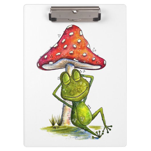 Whimsischer Schlaffrosch unter einem Pilz Klemmbrett (Vorderseite)