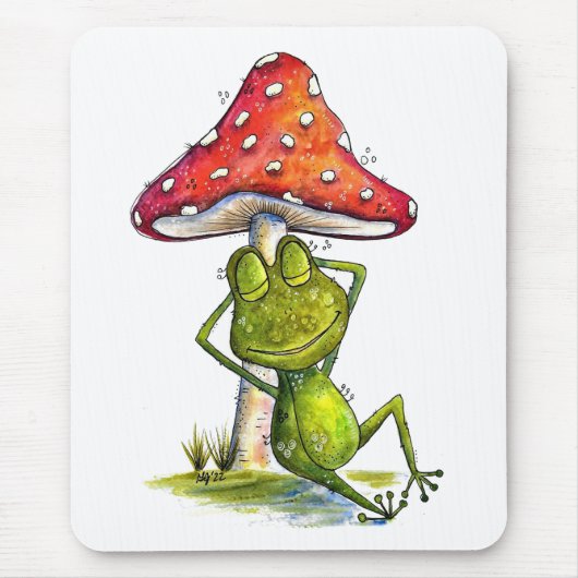 Whimsischer Schlaffrosch unter einem Pilz Mousepad (Vorne)