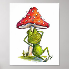 Whimsischer Schlaffrosch unter einem Pilz Poster