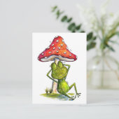 Whimsischer Schlaffrosch unter einem Pilz Postkarte (Stehend Vorderseite)