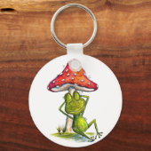 Whimsischer Schlaffrosch unter einem Pilz Schlüsselanhänger (Vorderseite)