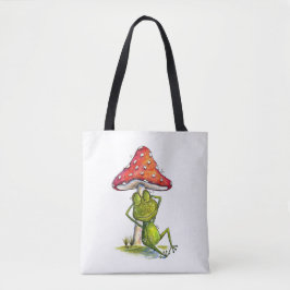 Whimsischer Schlaffrosch unter einem Pilz Tasche