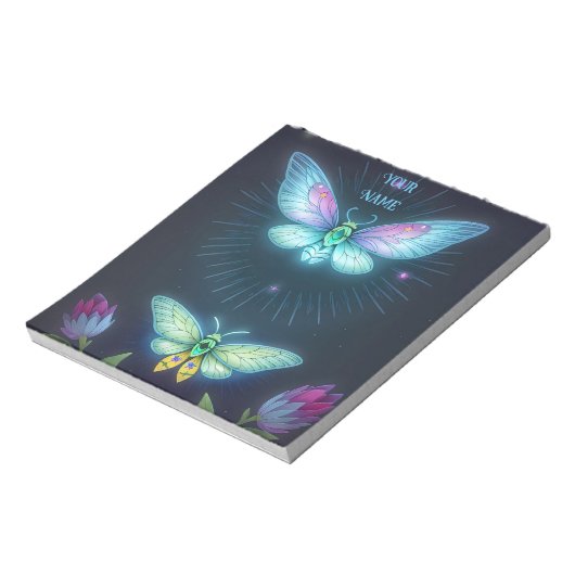 Whimsischer Schmetterlingszene im Mondlicht Notizblock (Rotiert)