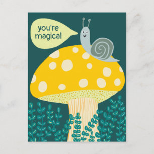 Whimsischer Schnecke auf Magischen Pilz Niedlichen Postkarte