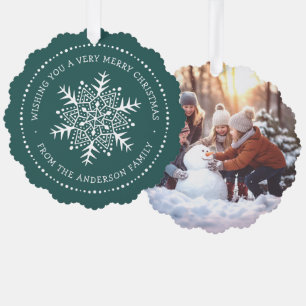 Whimsischer Schneeflocken-Dot-Grenz-Kiefer grün Ornament Karte