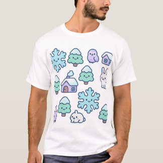 Whimsischer Schneewald und Design Niedlicher Kreat T-Shirt