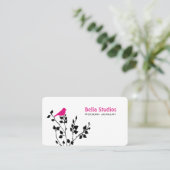 Whimsischer Schwarz-Rosa-Bird Visitenkarte (Stehend Vorderseite)