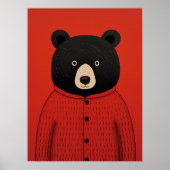 Whimsischer Schwarzbär in Red Sweater Poster (Vorne)