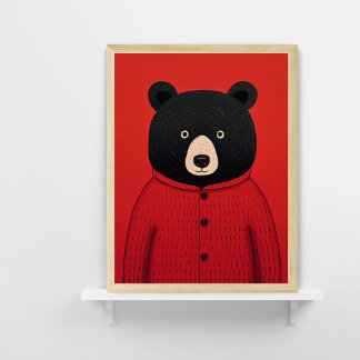 Whimsischer Schwarzbär in Red Sweater Poster