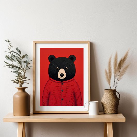 Whimsischer Schwarzbär in Red Sweater Poster