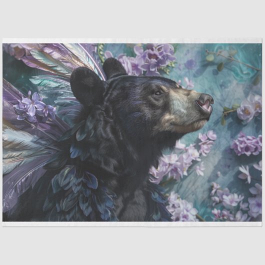 Whimsischer schwarzer Rustikaler Bär Dekoupage Seidenpapier (Vorderseite)