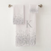 Whimsischer Silber-Glitzer auf weißem Monogramm Badhandtuch Set (Insitu)