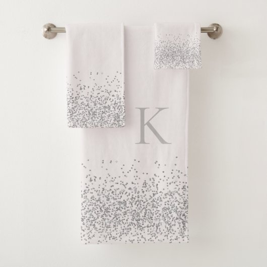 Whimsischer Silber-Glitzer auf weißem Monogramm Badhandtuch Set (Insitu)