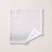 Whimsischer Silber-Glitzer auf weißem Monogramm Badhandtuch Set (Waschlappen)
