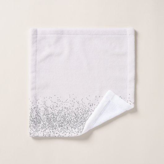 Whimsischer Silber-Glitzer auf weißem Monogramm Badhandtuch Set (Waschlappen)