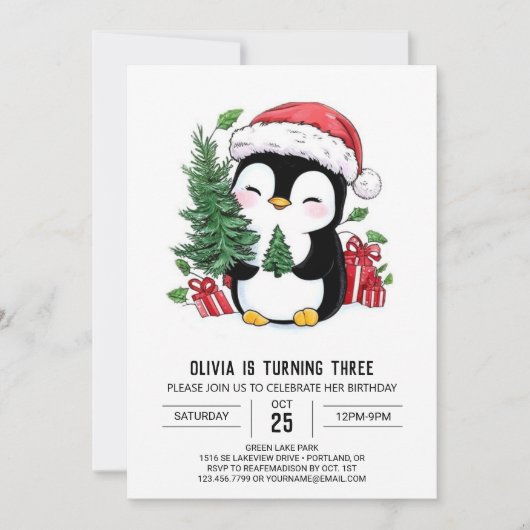 Whimsischer Snowflake Pinguin Digital Geburtstag Einladung (Vorderseite)