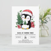 Whimsischer Snowflake Pinguin Digital Geburtstag Einladung (Stehend Vorderseite)