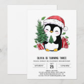Whimsischer Snowflake Pinguin Digital Geburtstag Einladung (Vorne/Hinten)